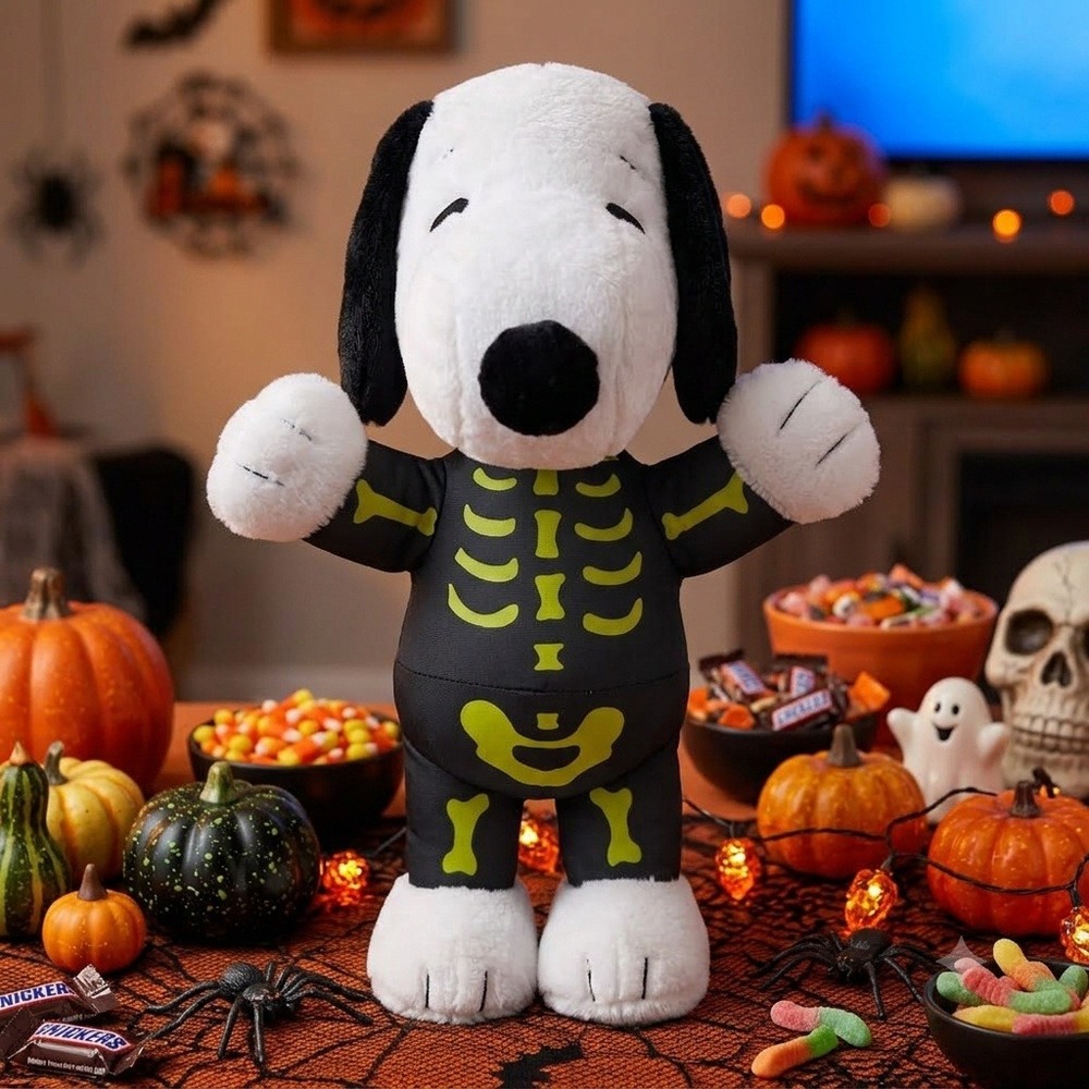 Peanuts Snoopy Halloween Skeleton Plush Gemmy 2020 Black Green 18 Inch Toy
